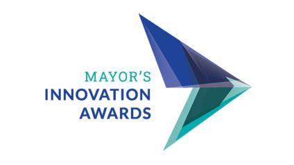 Mayor's Innovation Awards logo with blue geometric arrow design.