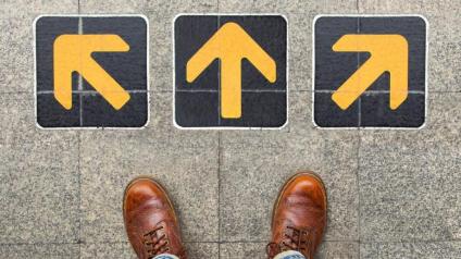 Arrows on the ground pointing in different directions