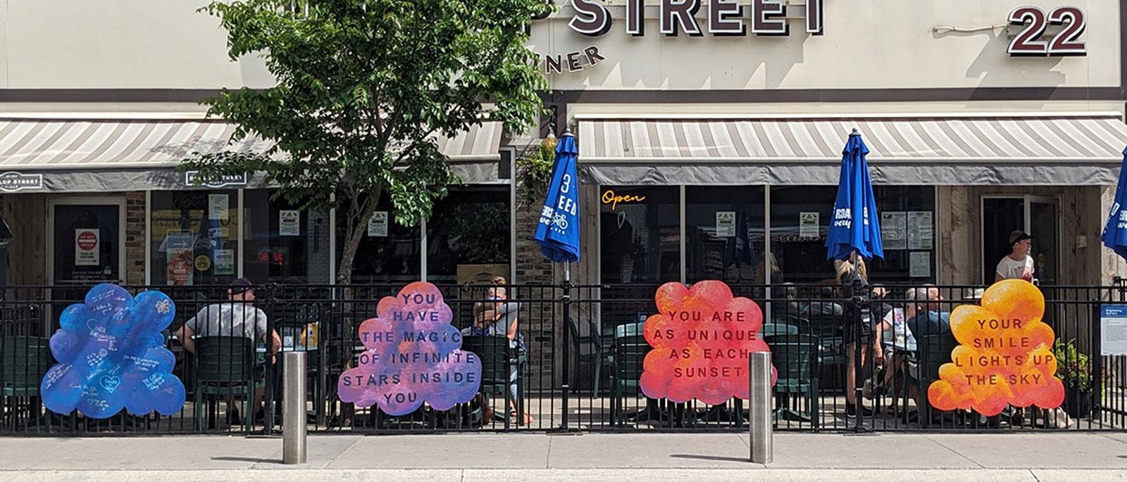 Artwork installed on a patio in downtown Barrie